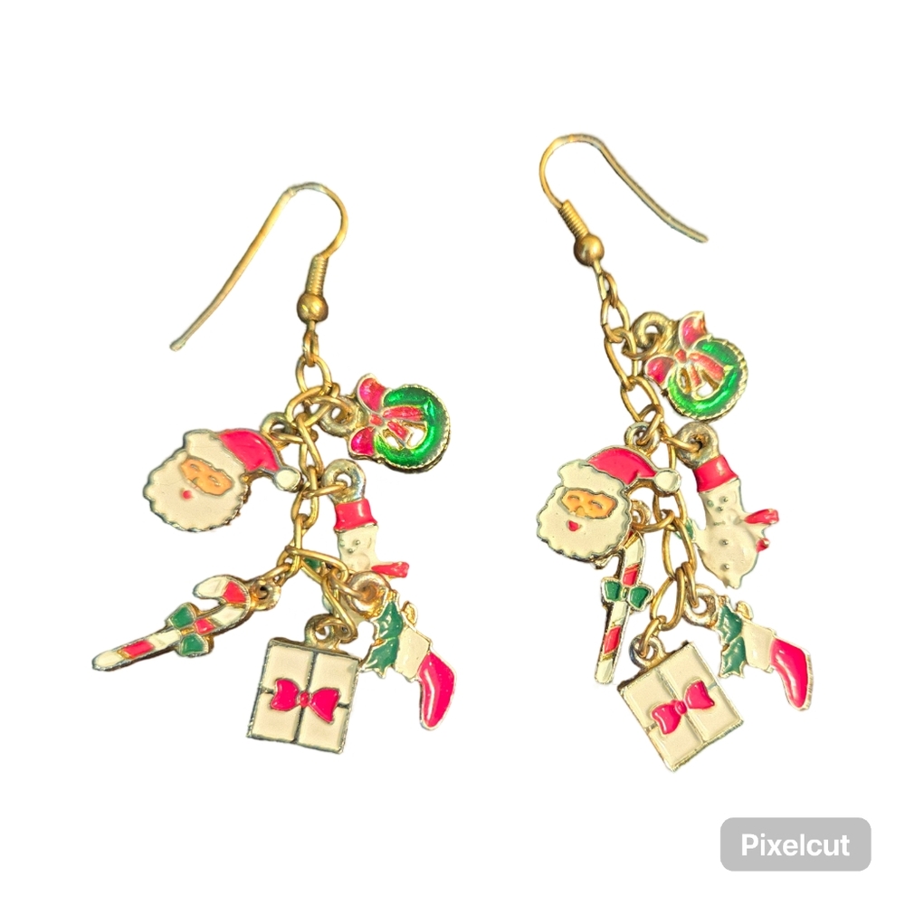 Cute Christmas Dangle Pierced Earrings, Holiday, Party, 2" length